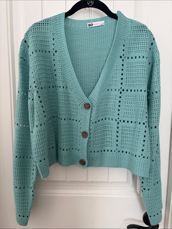 SO Sweaters - SO Mint Green Crochet Button-Front Cardigan